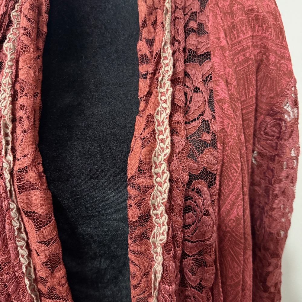 Pretty Angel Lace Fringe Cardigan Womens L/XL Rust Orange Boho Western Romantic - Picture 5 of 16